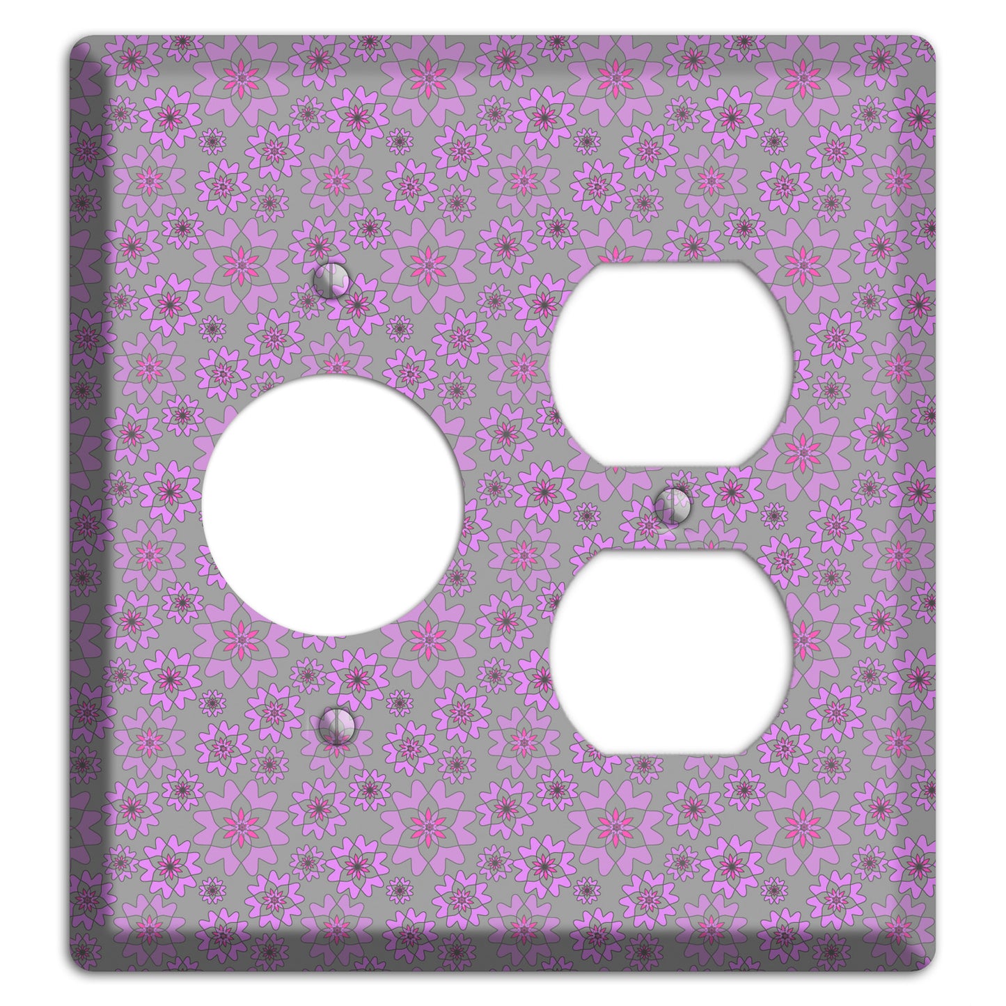 Grey with Tiny Purple Retro Suzani 2 Receptacle / Duplex Wallplate