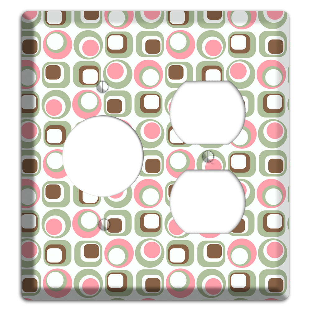 White with Pink Sage Brown Retro Squares and Circles Receptacle / Duplex Wallplate