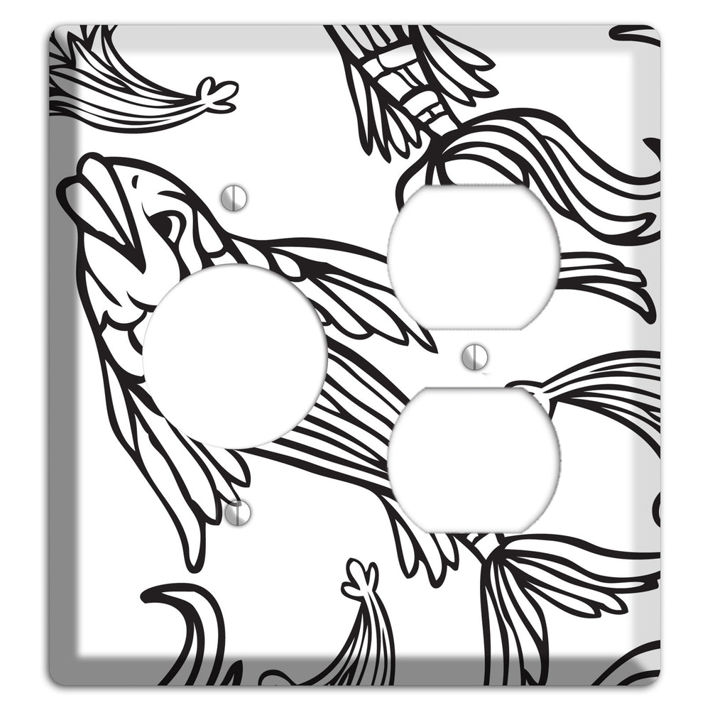 White and Black Koi Receptacle / Duplex Wallplate