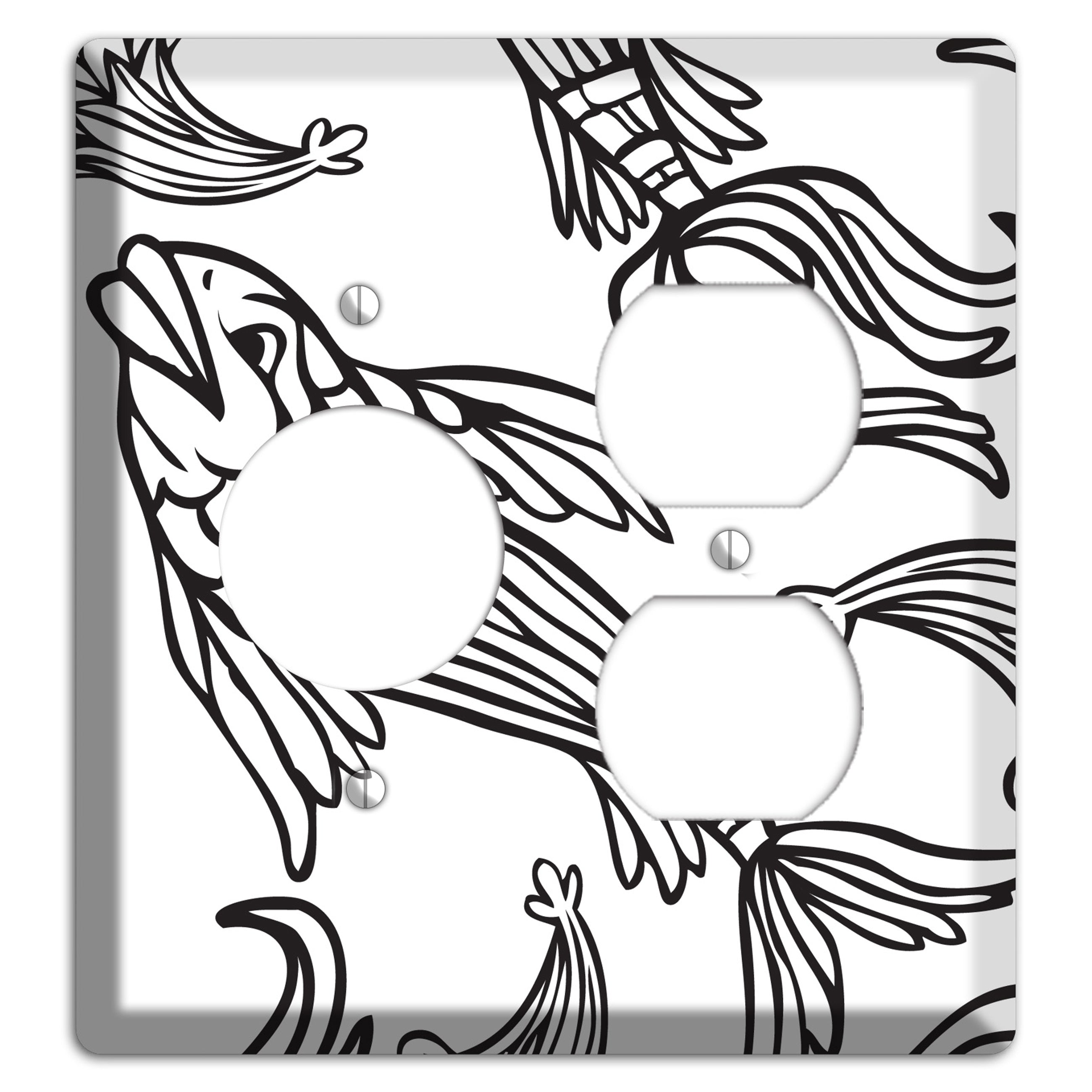 White and Black Koi Receptacle / Duplex Wallplate