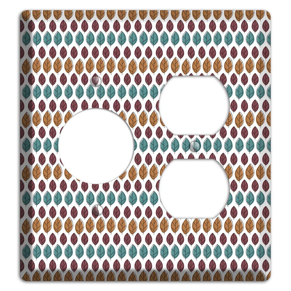 Multi Brown Dusty Blue Leaf Contour Receptacle / Duplex Wallplate