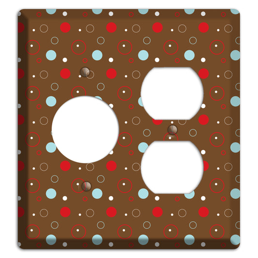 Brown with Red and Dusty Blue Dots and Circles Receptacle / Duplex Wallplate