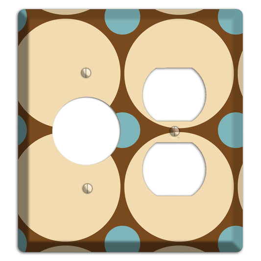 Brown with Beige and Dusty Blue Multi Tiled Large Dots Receptacle / Duplex Wallplate