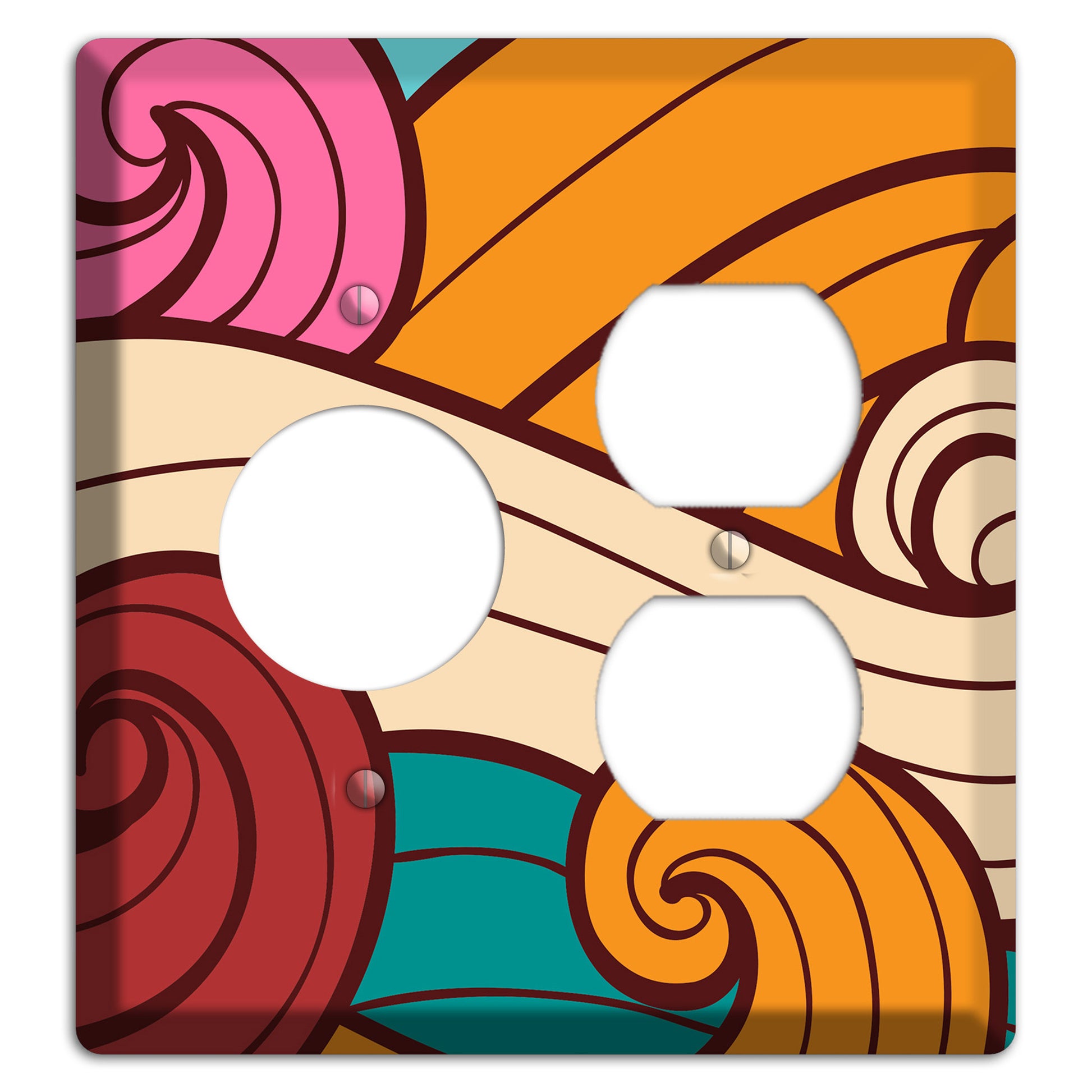 Abstract Curl Red & Cream Receptacle / Duplex Wallplate