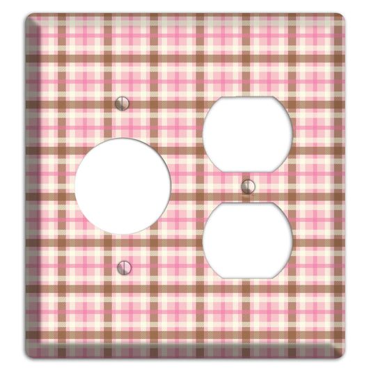 Pink and Brown Plaid Receptacle / Duplex Wallplate