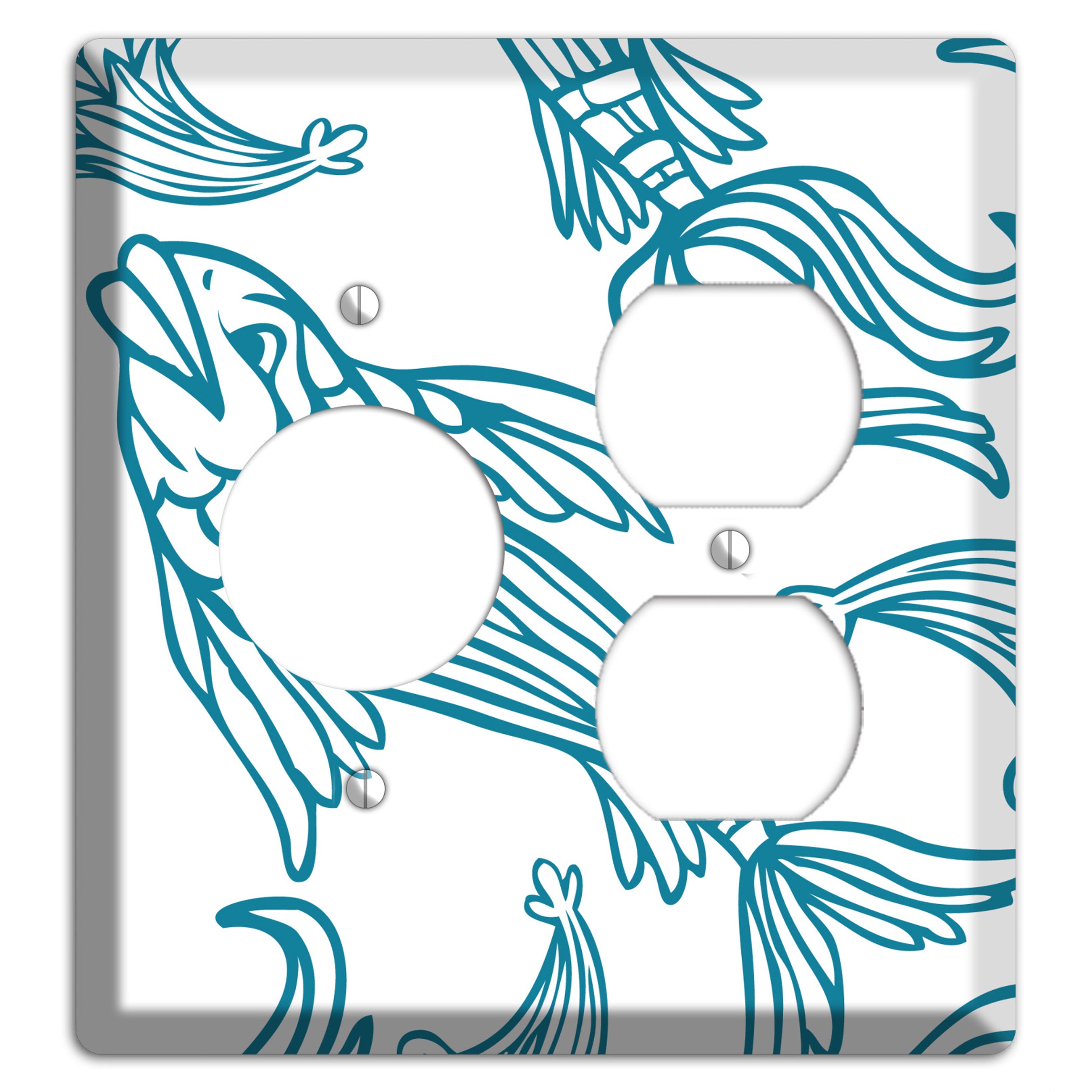 Teal and White Koi Receptacle / Duplex Wallplate