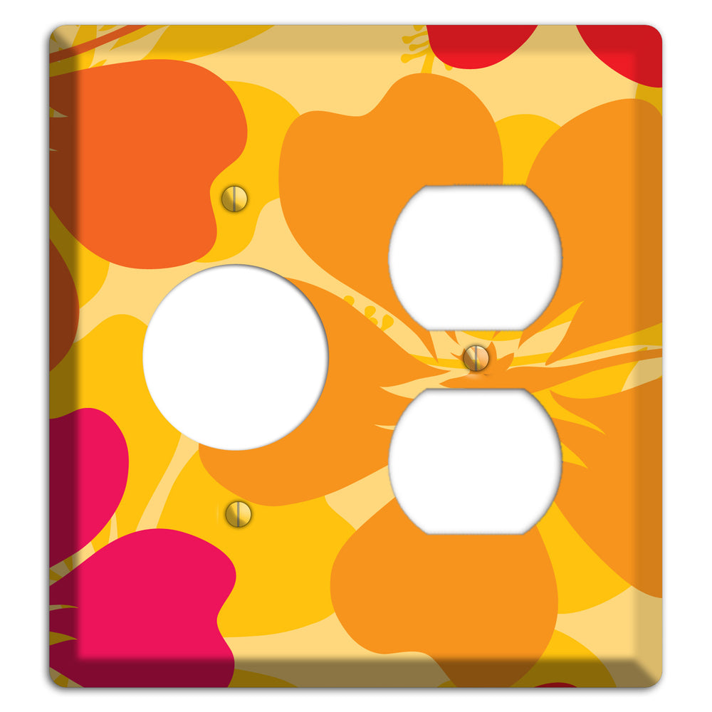 Orange Retro Flowers 2 Receptacle / Duplex Wallplate