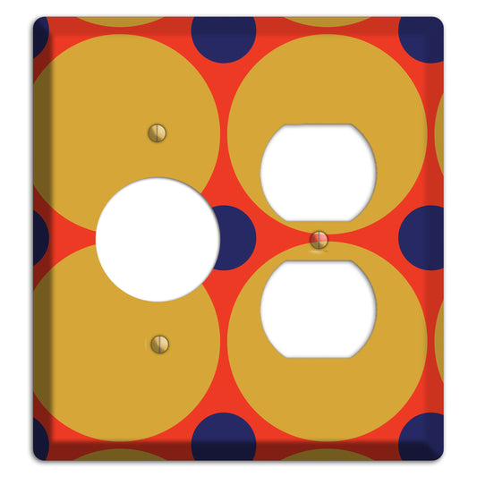 Red with Mustard and Blue Multi Tiled Large Dots Receptacle / Duplex Wallplate