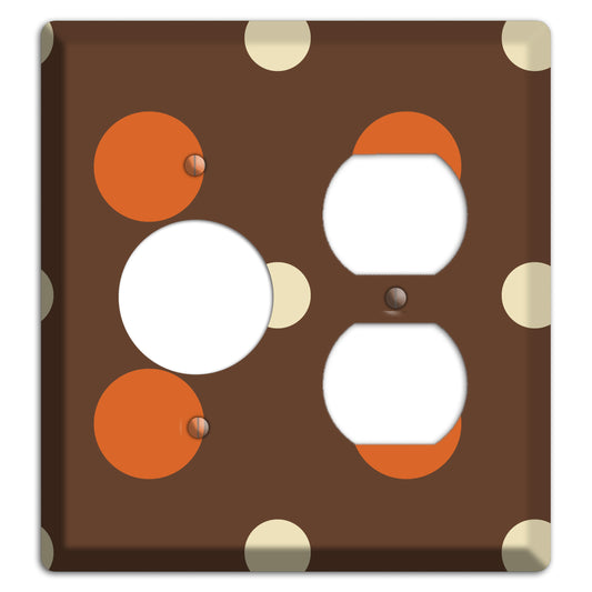 Brown with Coral and Beige Multi Medium Polka Dots Receptacle / Duplex Wallplate