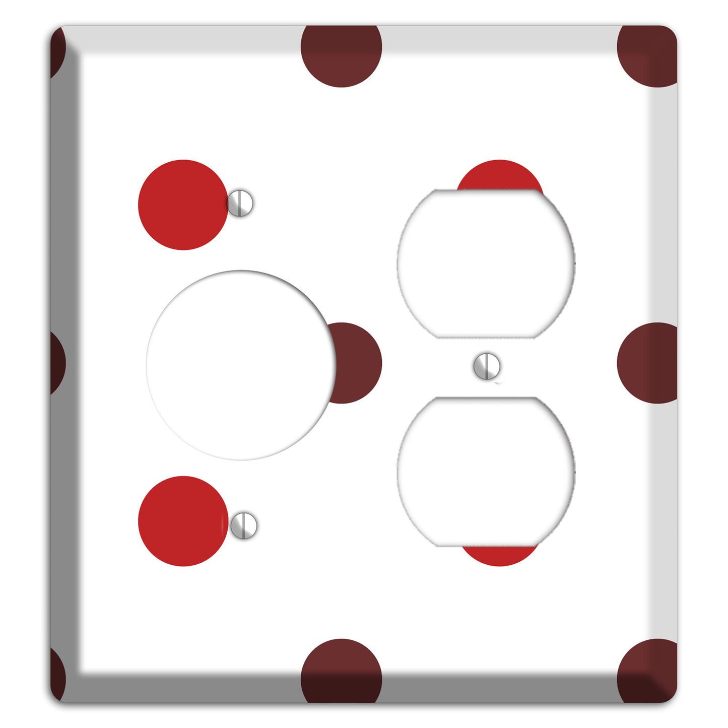 Red and Brown Medium Polka Dots Receptacle / Duplex Wallplate