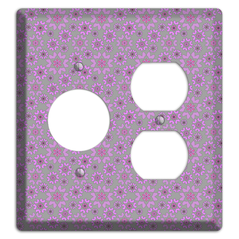 Grey with Tiny Purple Retro Suzani Receptacle / Duplex Wallplate