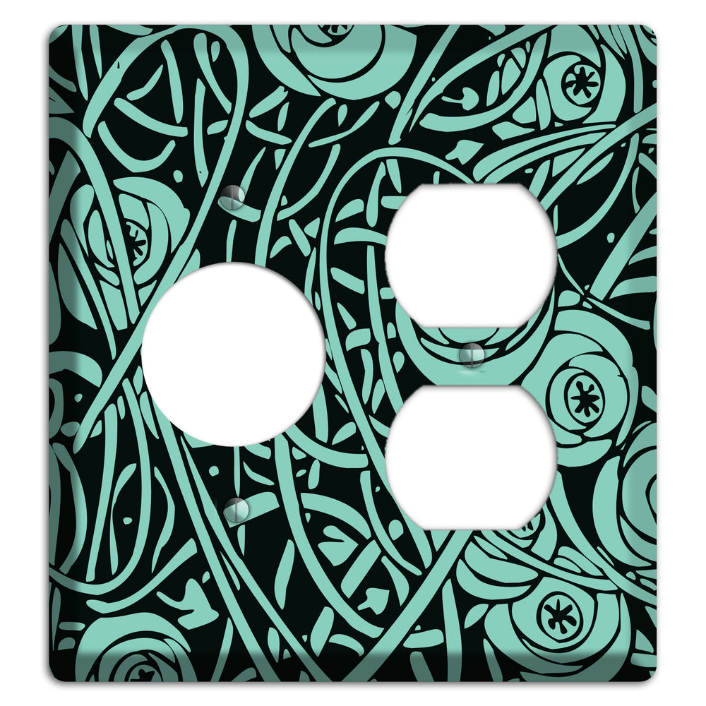 Teal Deco Floral Receptacle / Duplex Wallplate