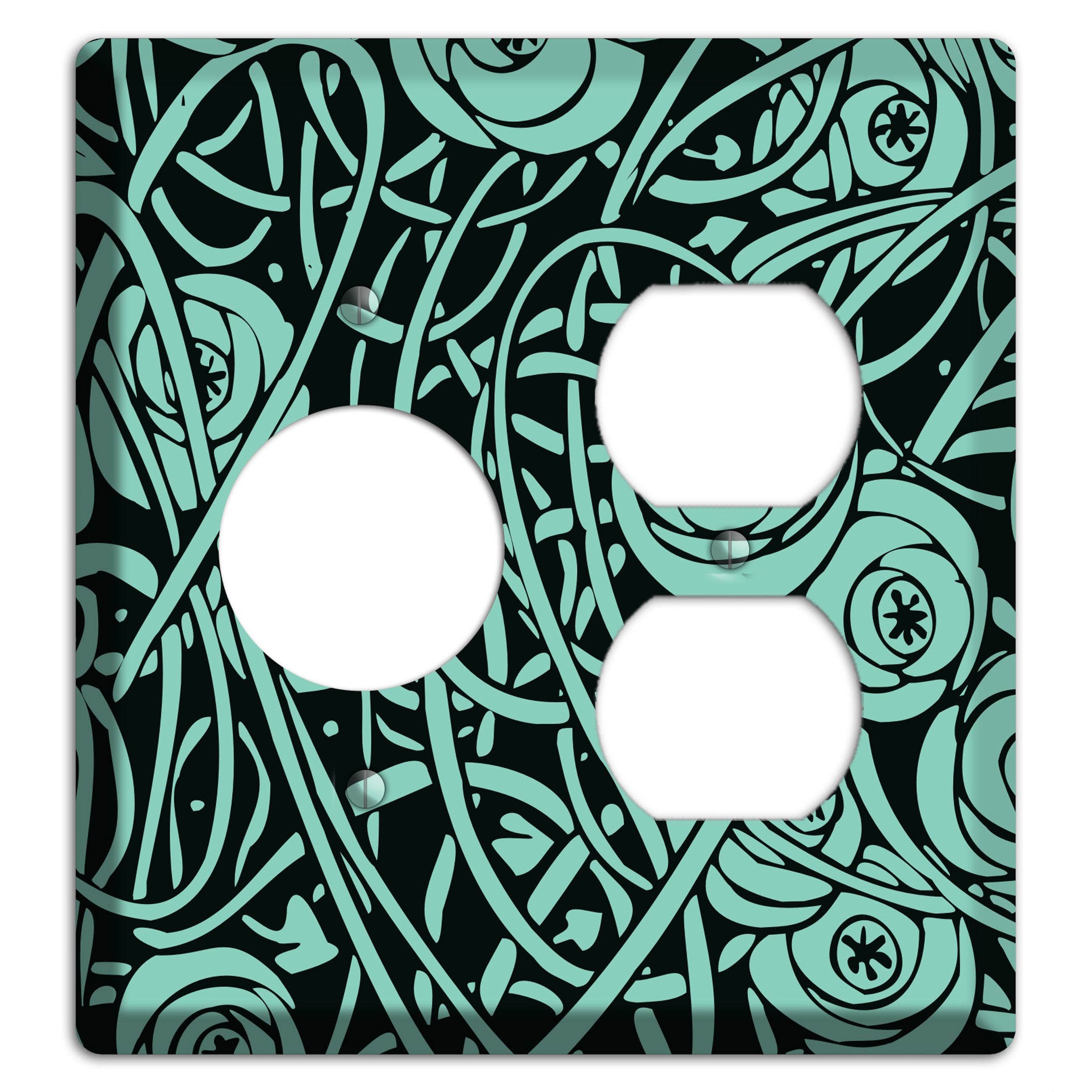 Teal Deco Floral Receptacle / Duplex Wallplate