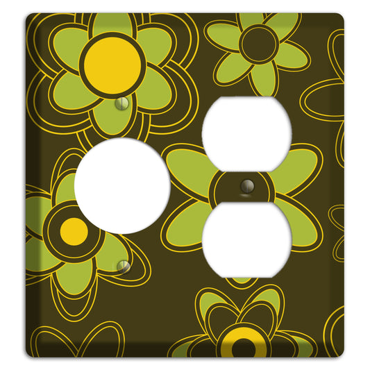 Brown with Lime Retro Floral Contour Receptacle / Duplex Wallplate