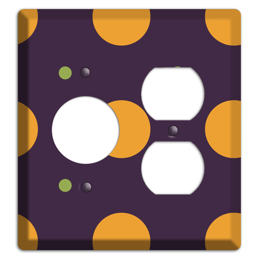 Eggplant with Orange and Lime Multi Tiled Medium Dots Receptacle / Duplex Wallplate