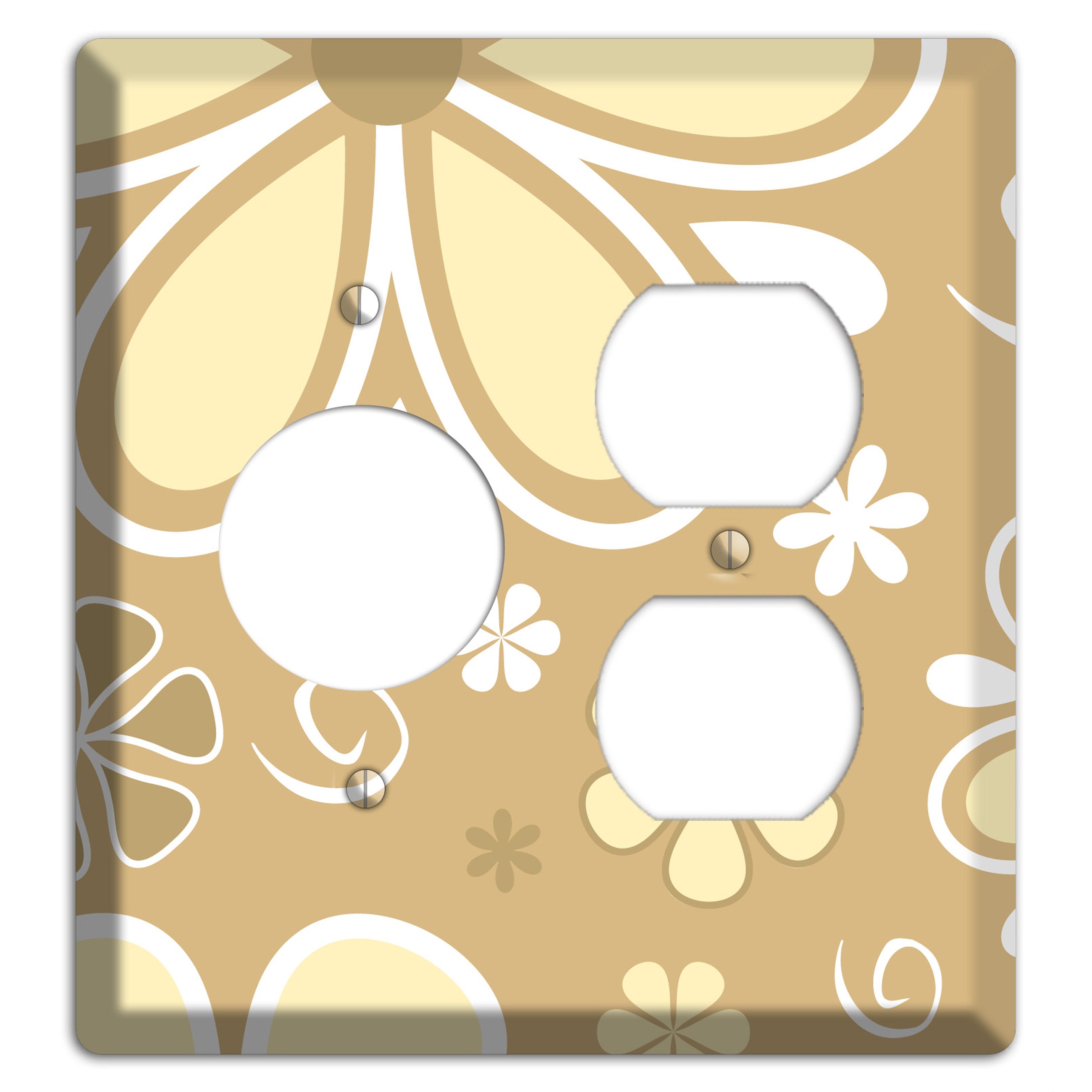 Beige Retro Flowers Receptacle / Duplex Wallplate