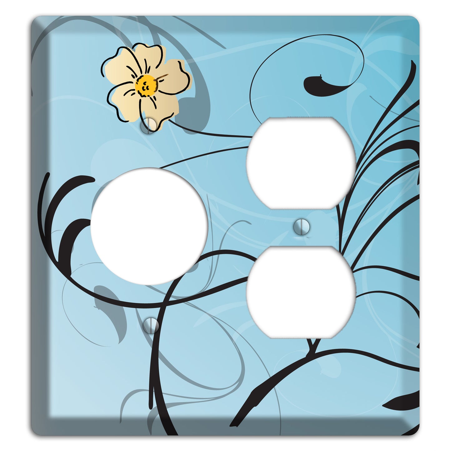 Blue Flower with Swirl Receptacle / Duplex Wallplate