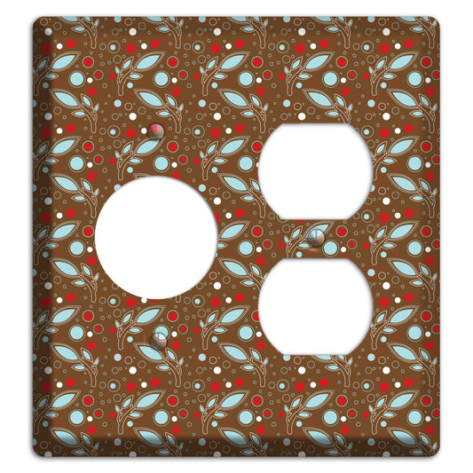 Brown with Red and Dusty Blue Retro Sprig Receptacle / Duplex Wallplate
