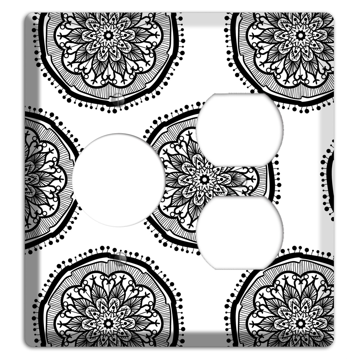 Mandala Black and White Style R Cover Plates Receptacle / Duplex Wallplate