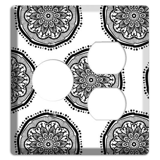 Mandala Black and White Style R Cover Plates Receptacle / Duplex Wallplate