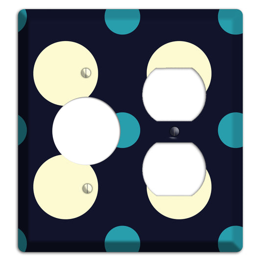 Black with Yellow and Teal Multi Medium Polka Dots Receptacle / Duplex Wallplate