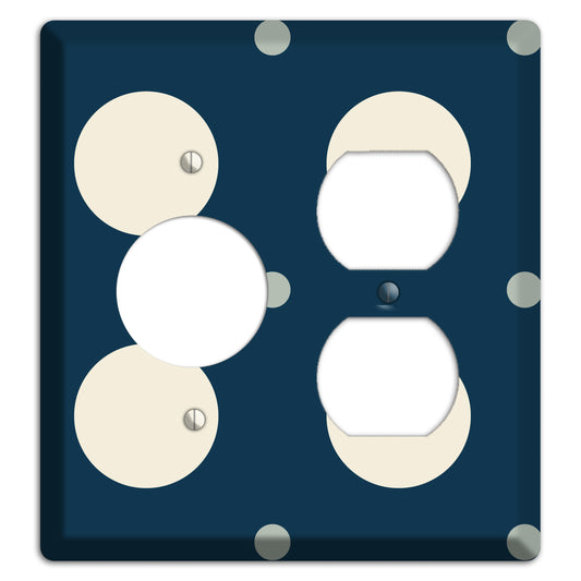 Navy with Off White and Blue Multi Medium Polka Dots Receptacle / Duplex Wallplate
