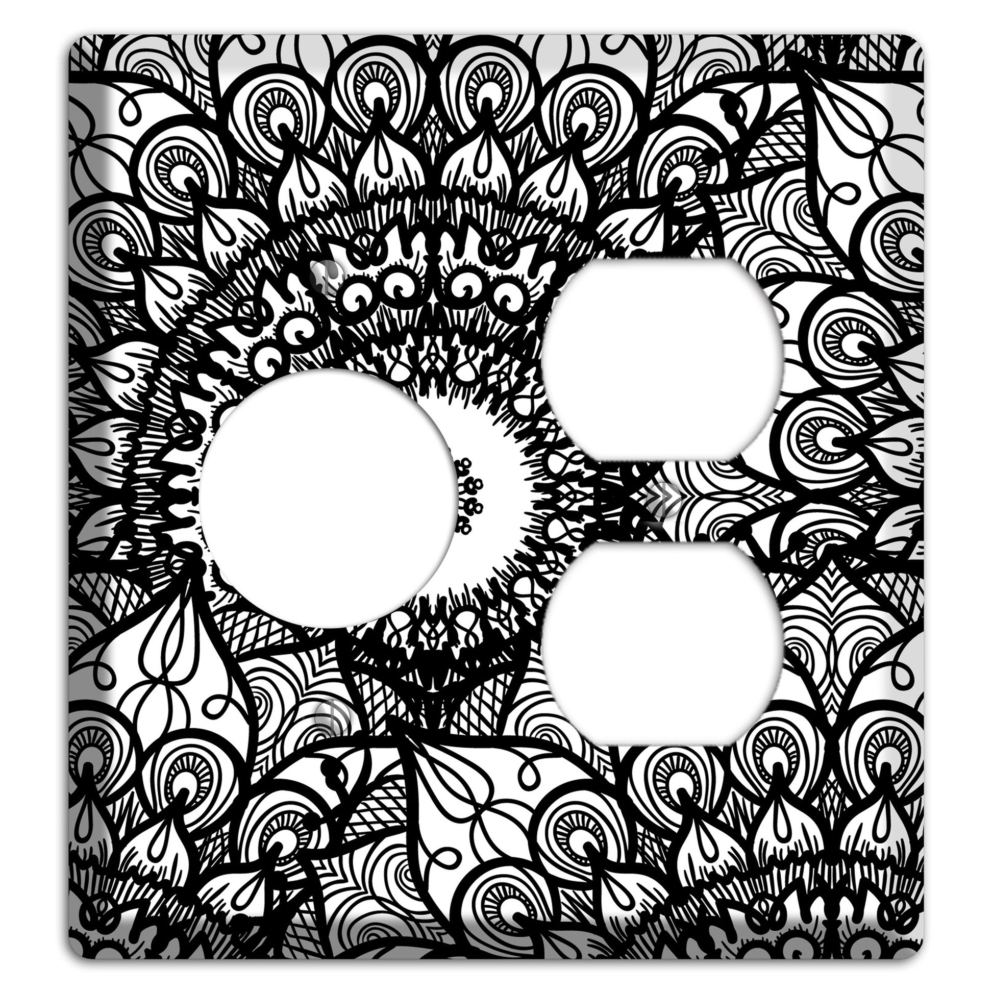 Mandala Black and White Style V Cover Plates Receptacle / Duplex Wallplate