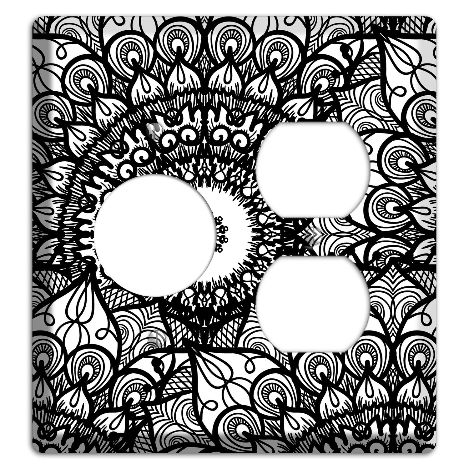 Mandala Black and White Style V Cover Plates Receptacle / Duplex Wallplate