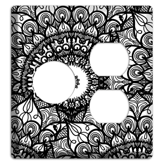 Mandala Black and White Style V Cover Plates Receptacle / Duplex Wallplate