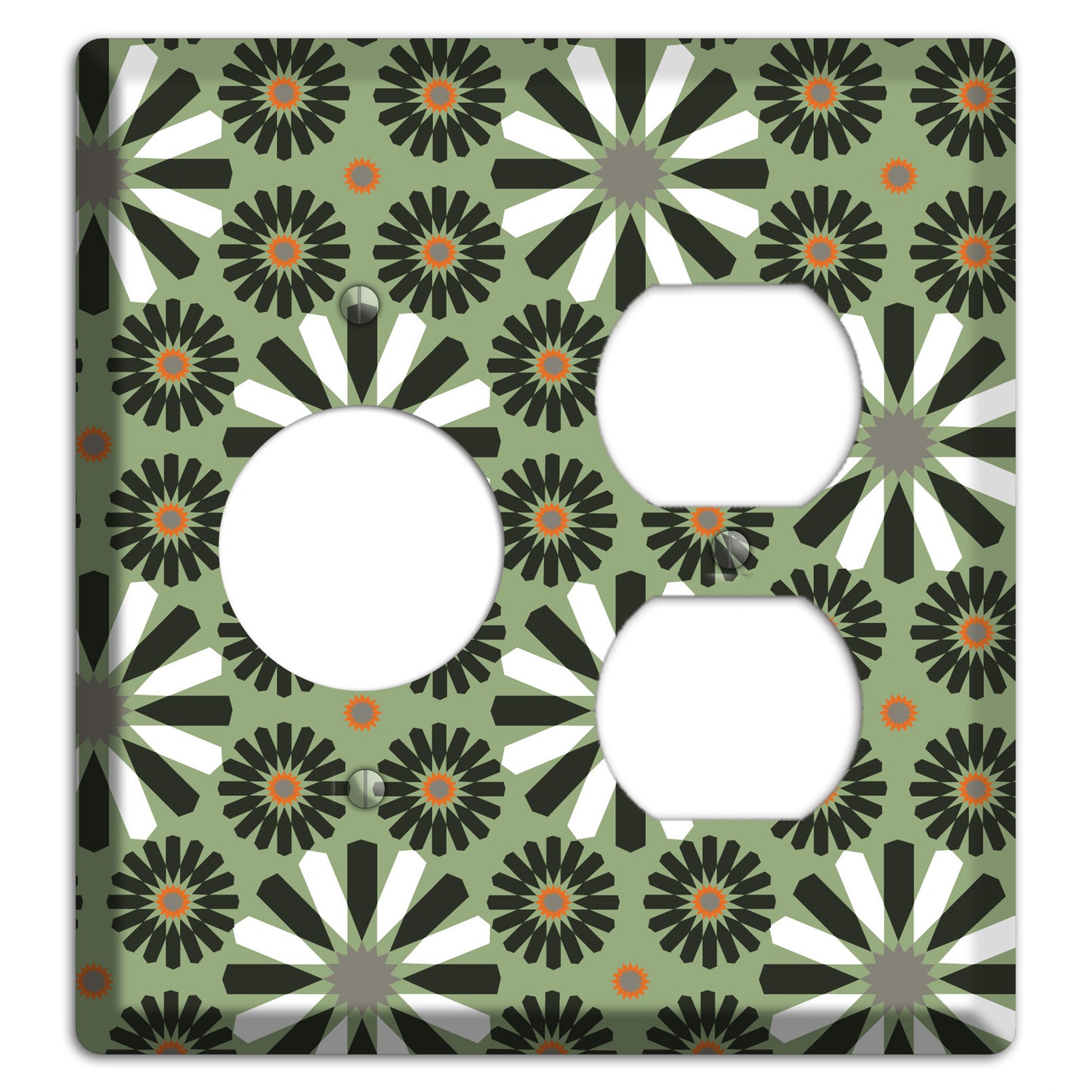 Olive with Scandinavian Floral Receptacle / Duplex Wallplate