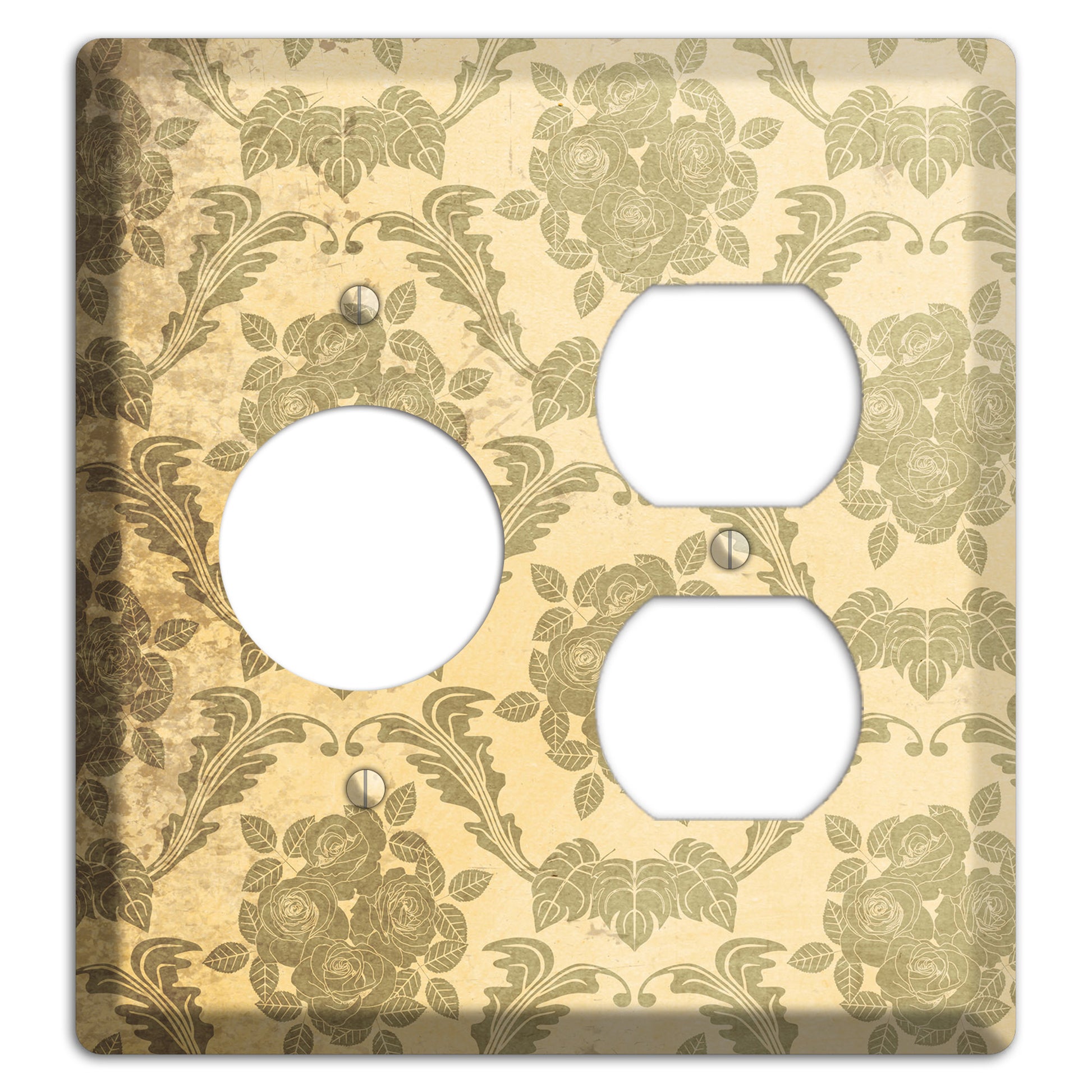 Straw Vintage Rose Damask Receptacle / Duplex Wallplate