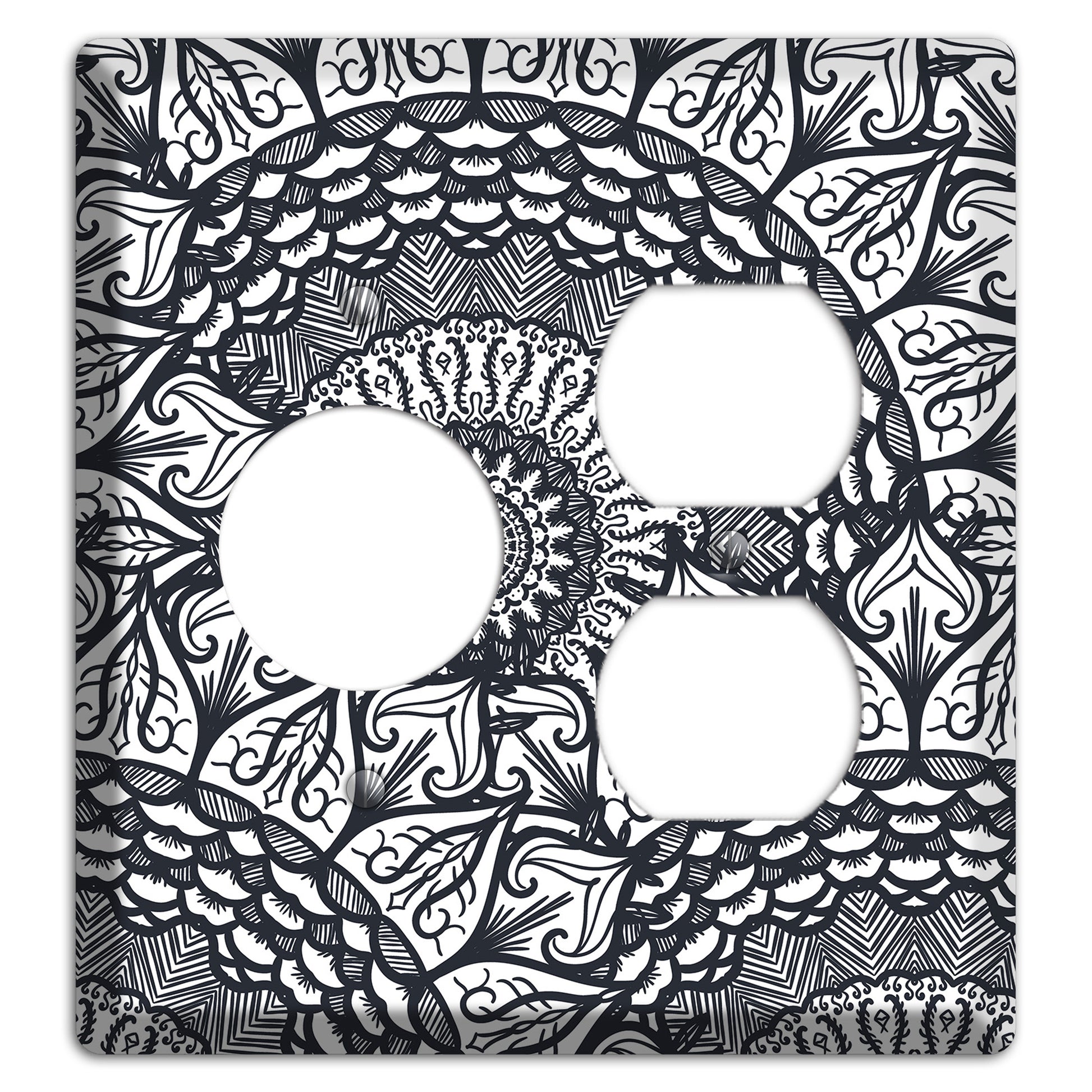 Mandala Black and White Style L Cover Plates Receptacle / Duplex Wallplate