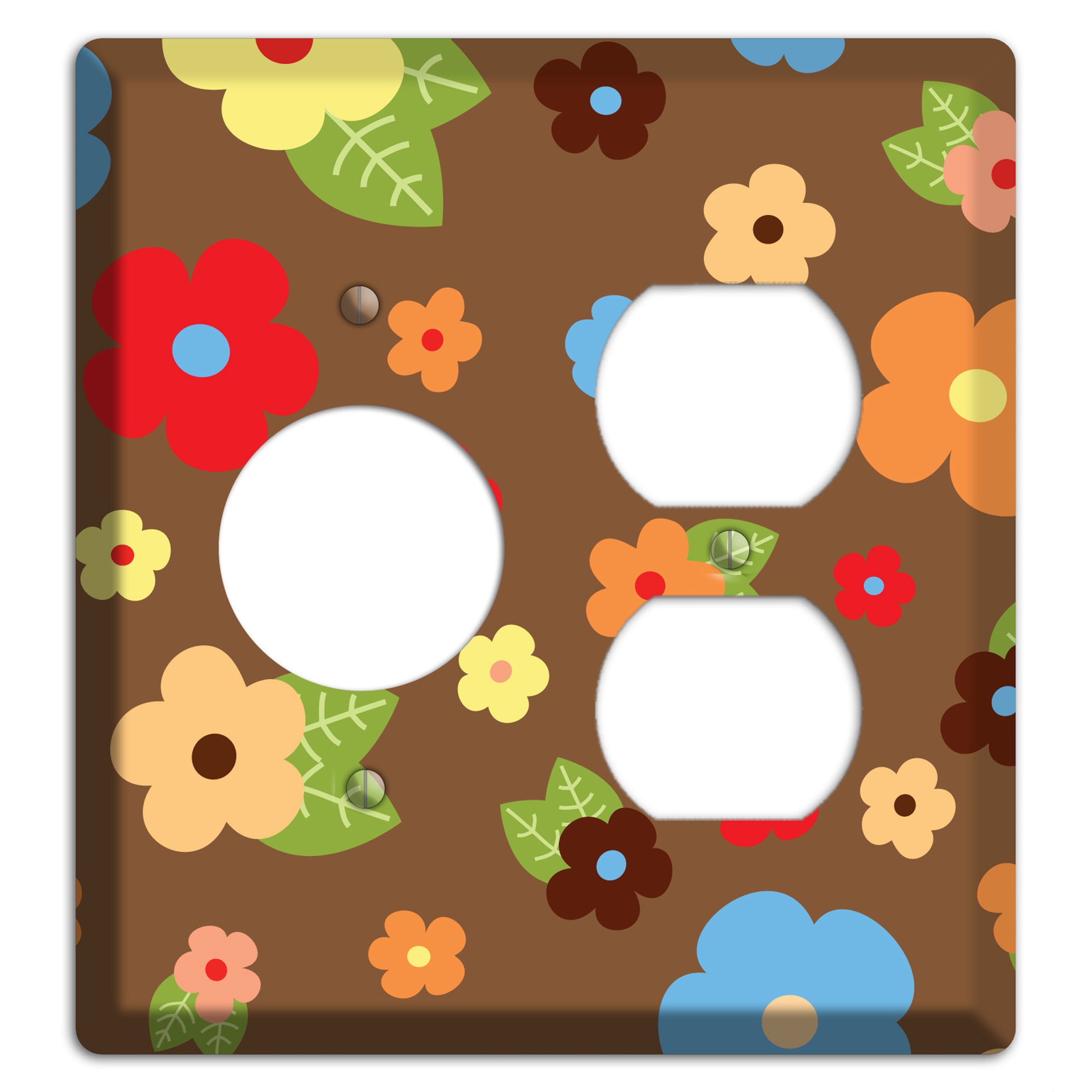 Brown Delicate Flowers Receptacle / Duplex Wallplate