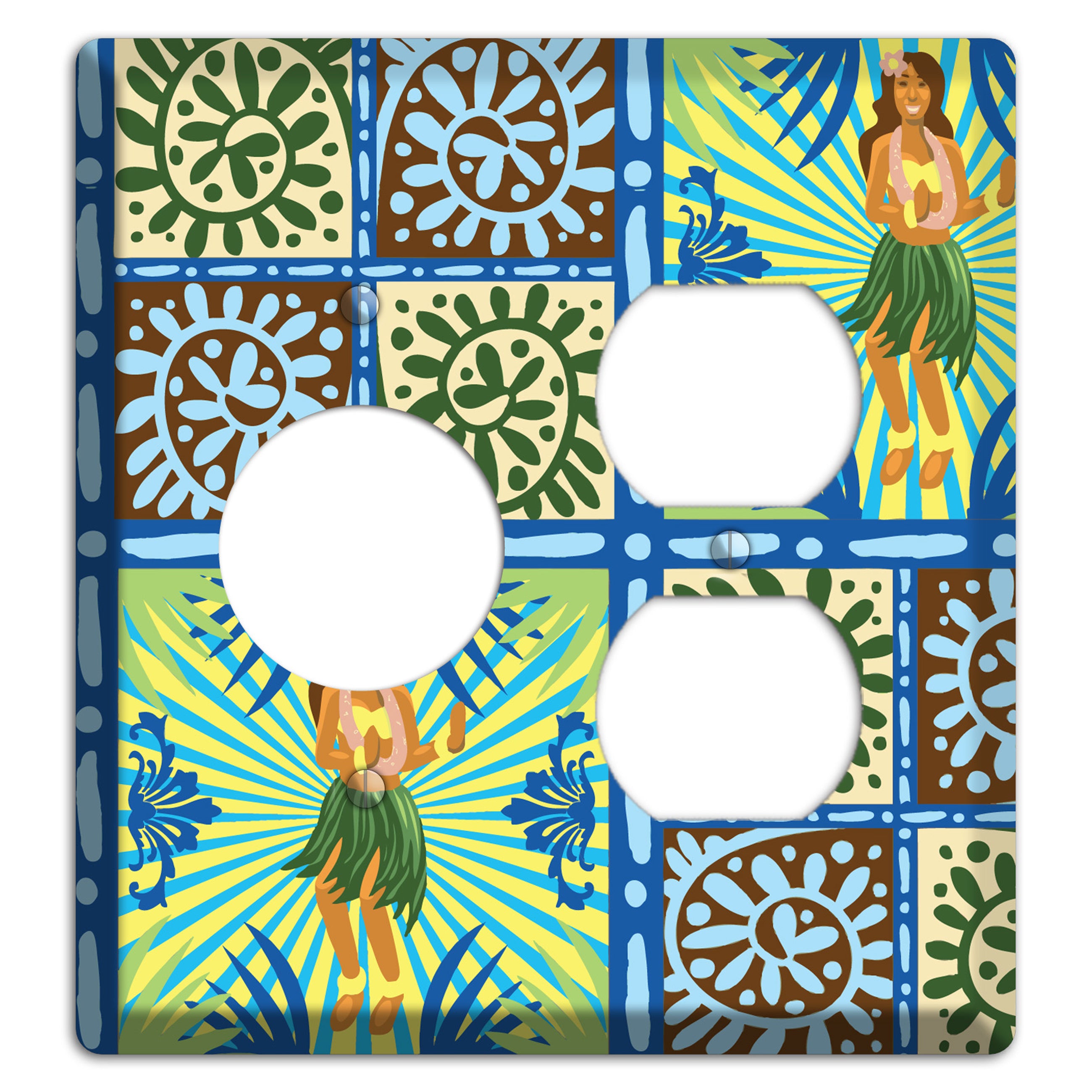 Blue and Green Hula Receptacle / Duplex Wallplate