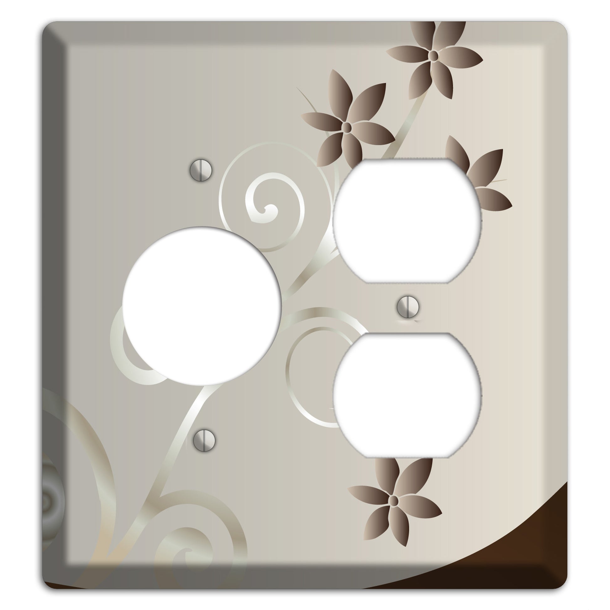 Grey Floral Swirl Sprig Receptacle / Duplex Wallplate