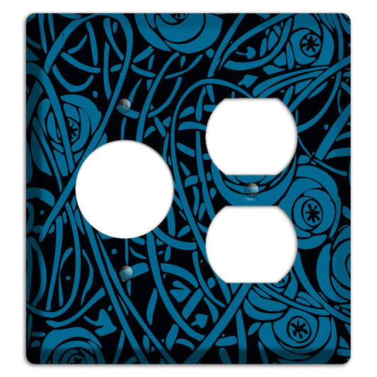 Black and Blue Deco Floral Receptacle / Duplex Wallplate