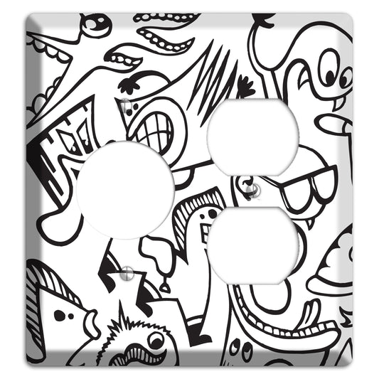 Black and White Whimsical Faces 1 Receptacle / Duplex Wallplate