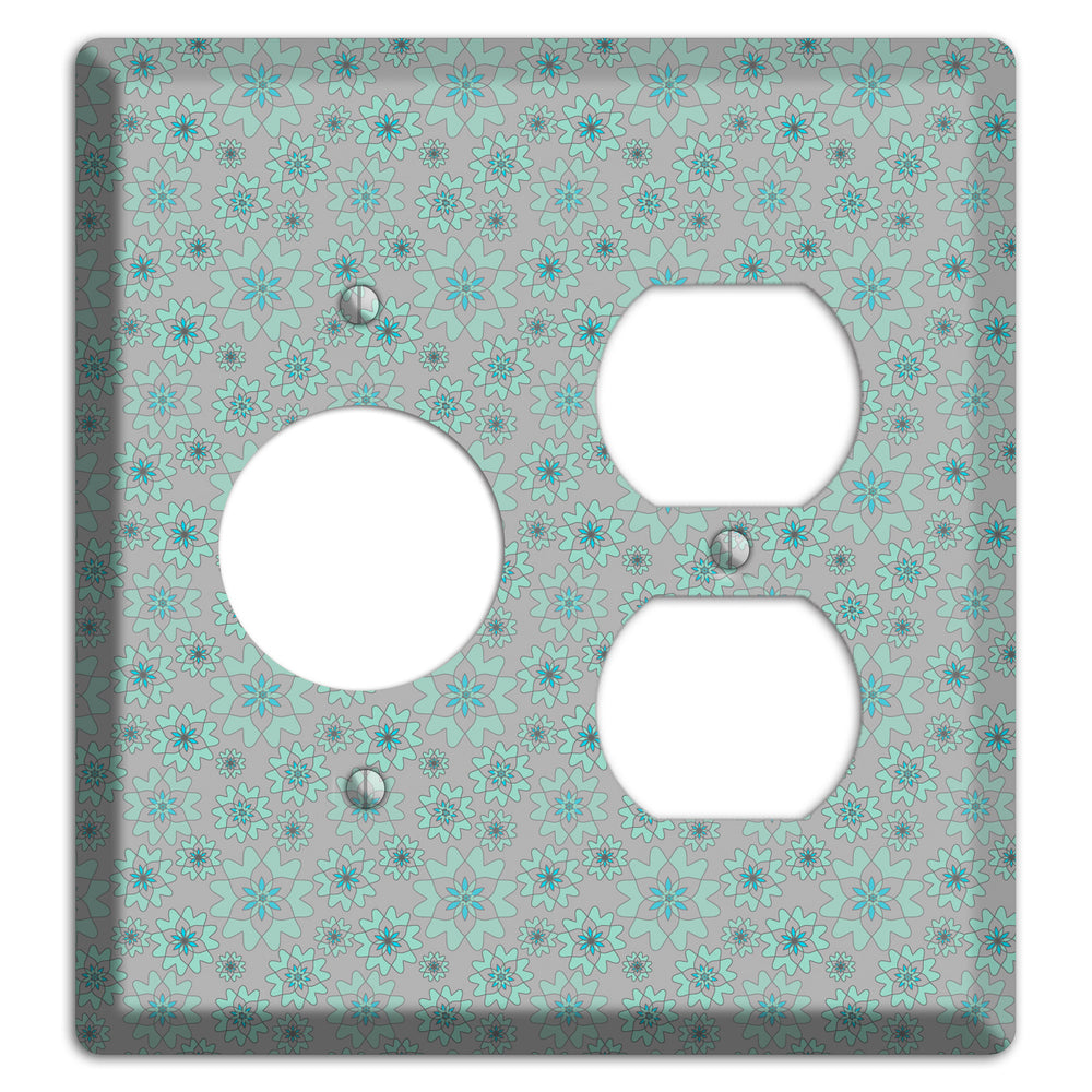 Grey with Tiny Aqua Retro Suzani Receptacle / Duplex Wallplate