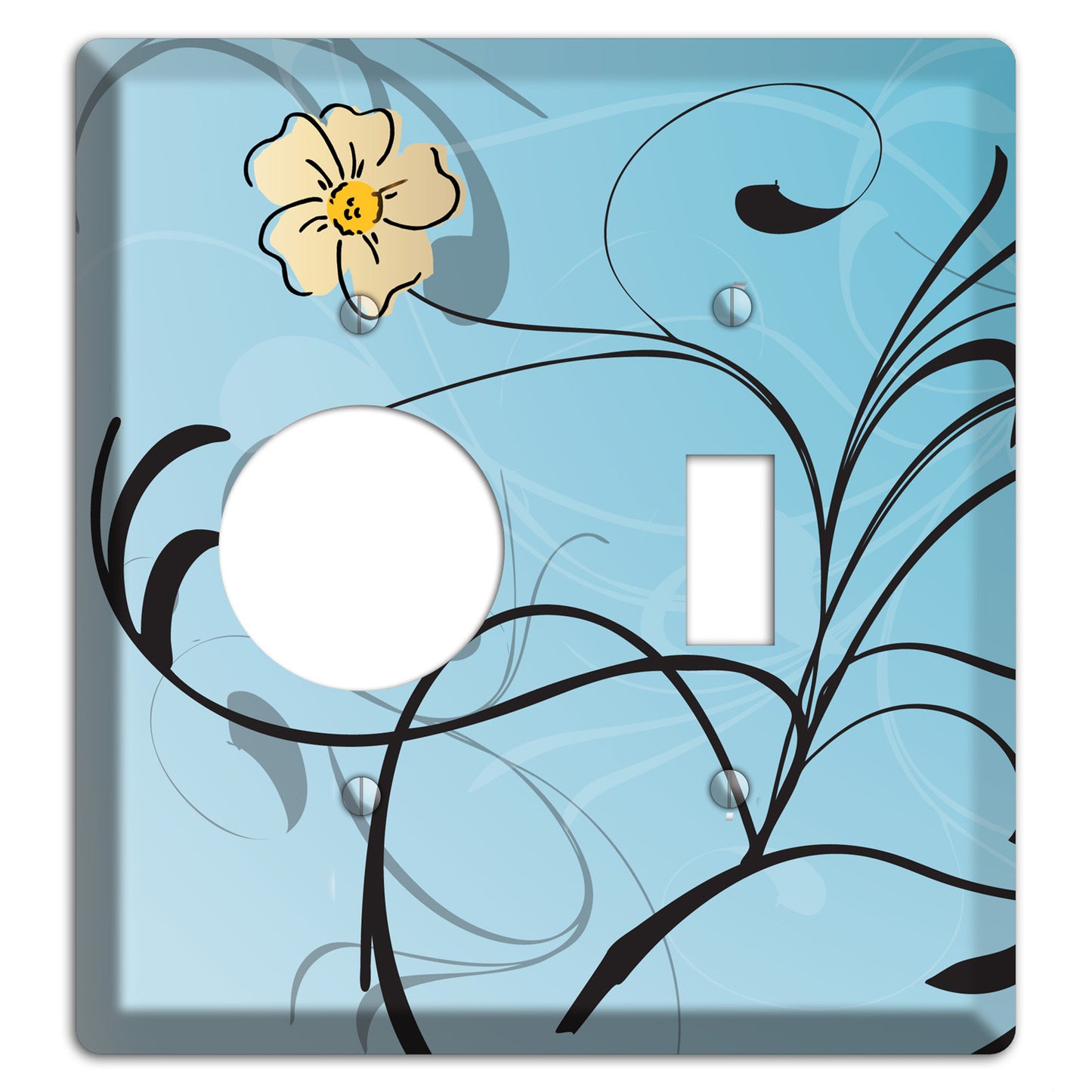 Blue Flower with Swirl Receptacle / Toggle Wallplate