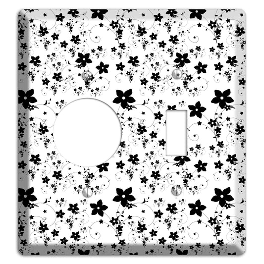 Black and White Flowers Receptacle / Toggle Wallplate