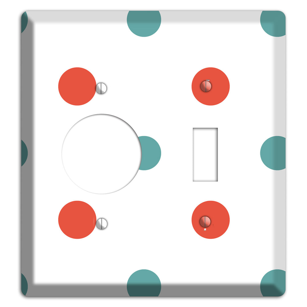 Aqua and Coral Medium Polka Dots Receptacle / Toggle Wallplate