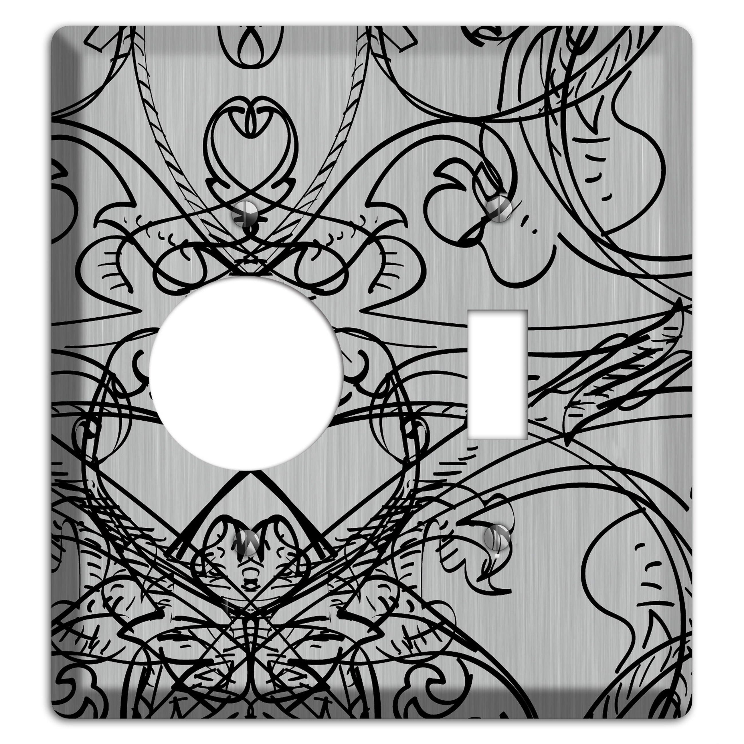 Black Deco Sketch  Stainless Receptacle / Toggle Wallplate