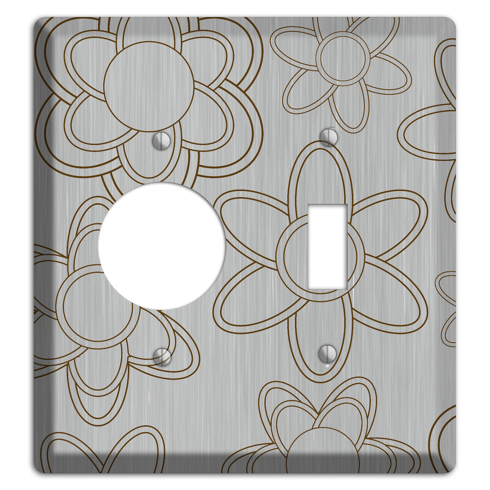 Retro Floral Contour Stainless Steel Receptacle / Toggle Wallplate