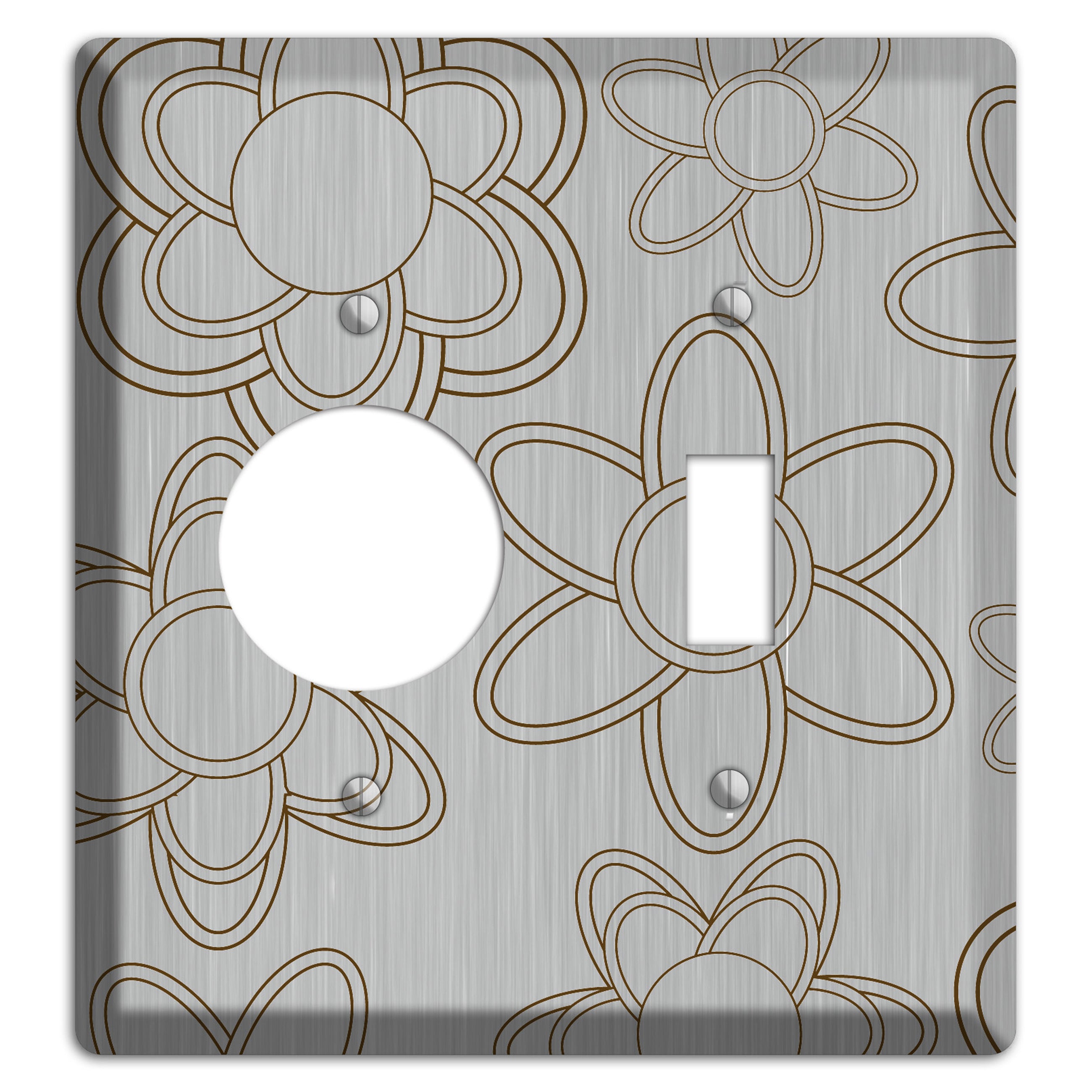 Retro Floral Contour  Stainless Receptacle / Toggle Wallplate