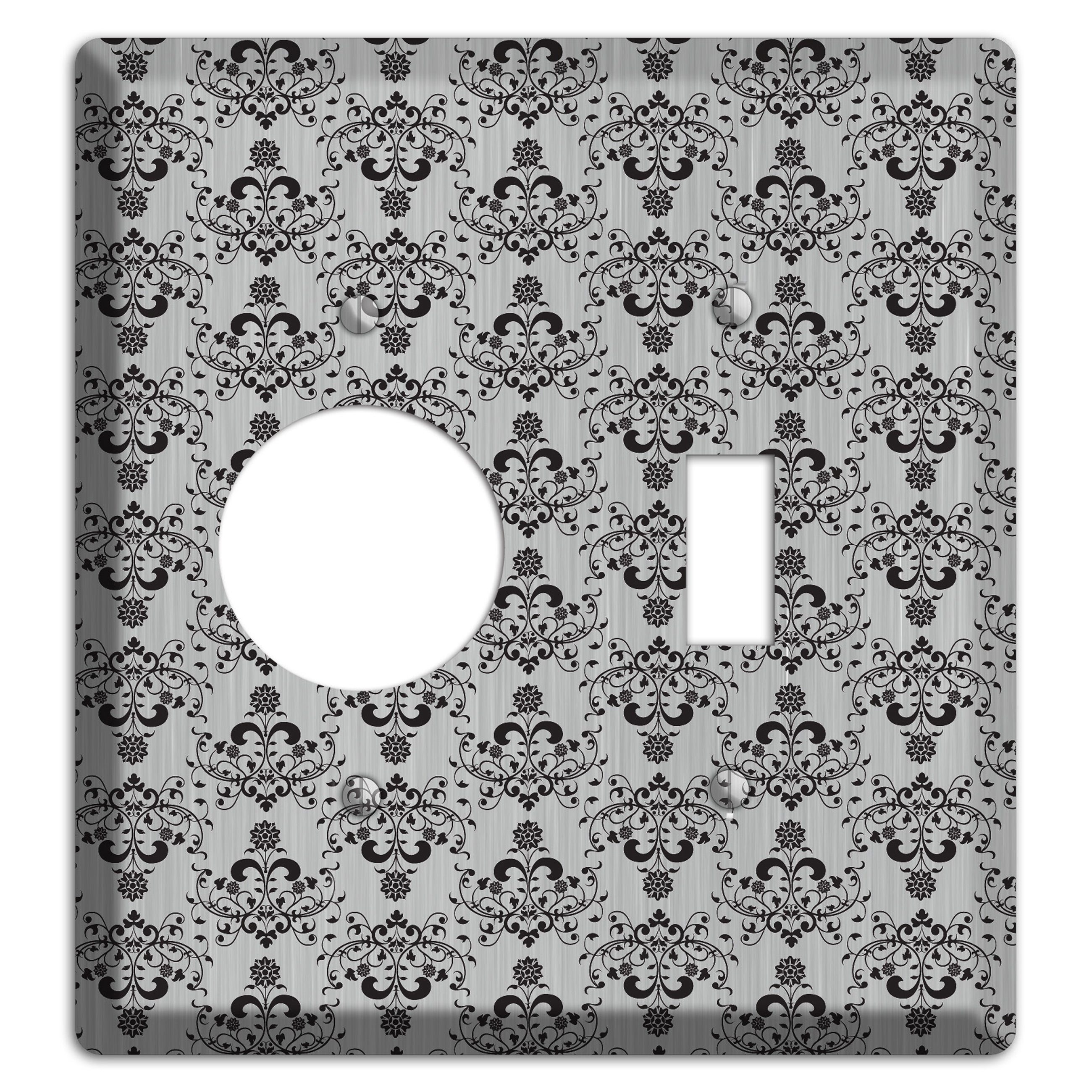 Black Cartouche Half Drop  Stainless Receptacle / Toggle Wallplate