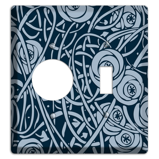 Navy Abstract Floral Receptacle / Toggle Wallplate