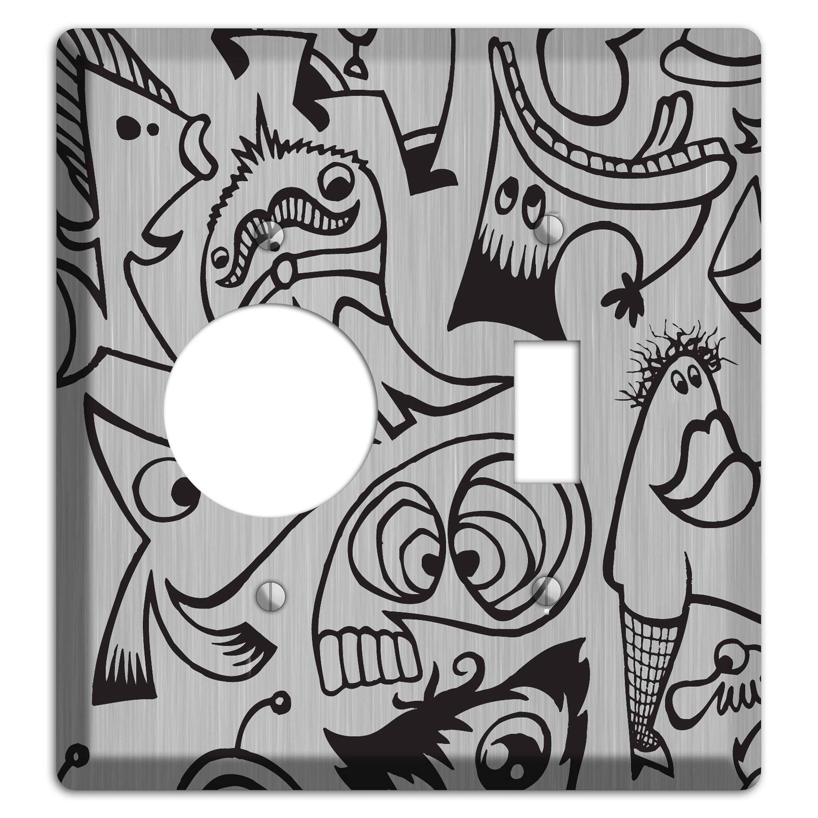Whimsical Faces 2  Stainless Receptacle / Toggle Wallplate