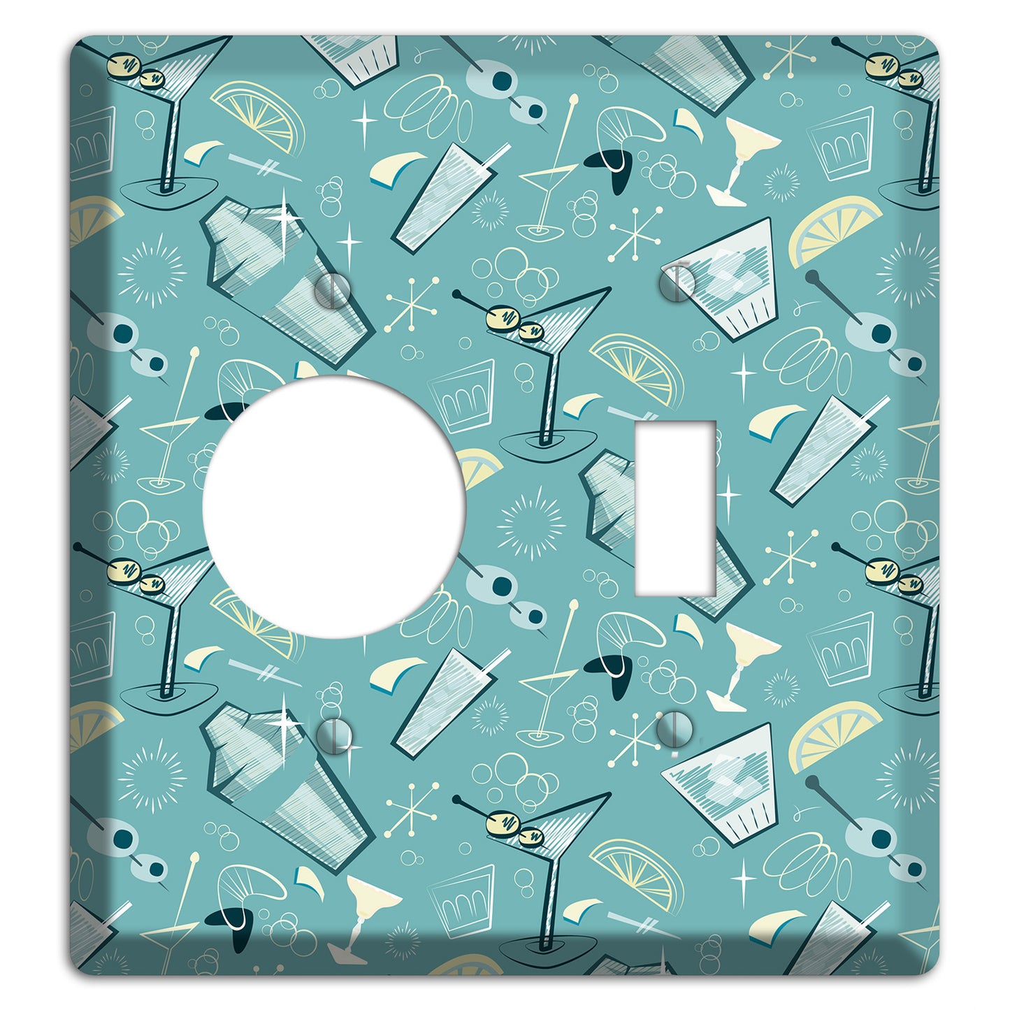 Retro Cocktails Teal Receptacle / Toggle Wallplate