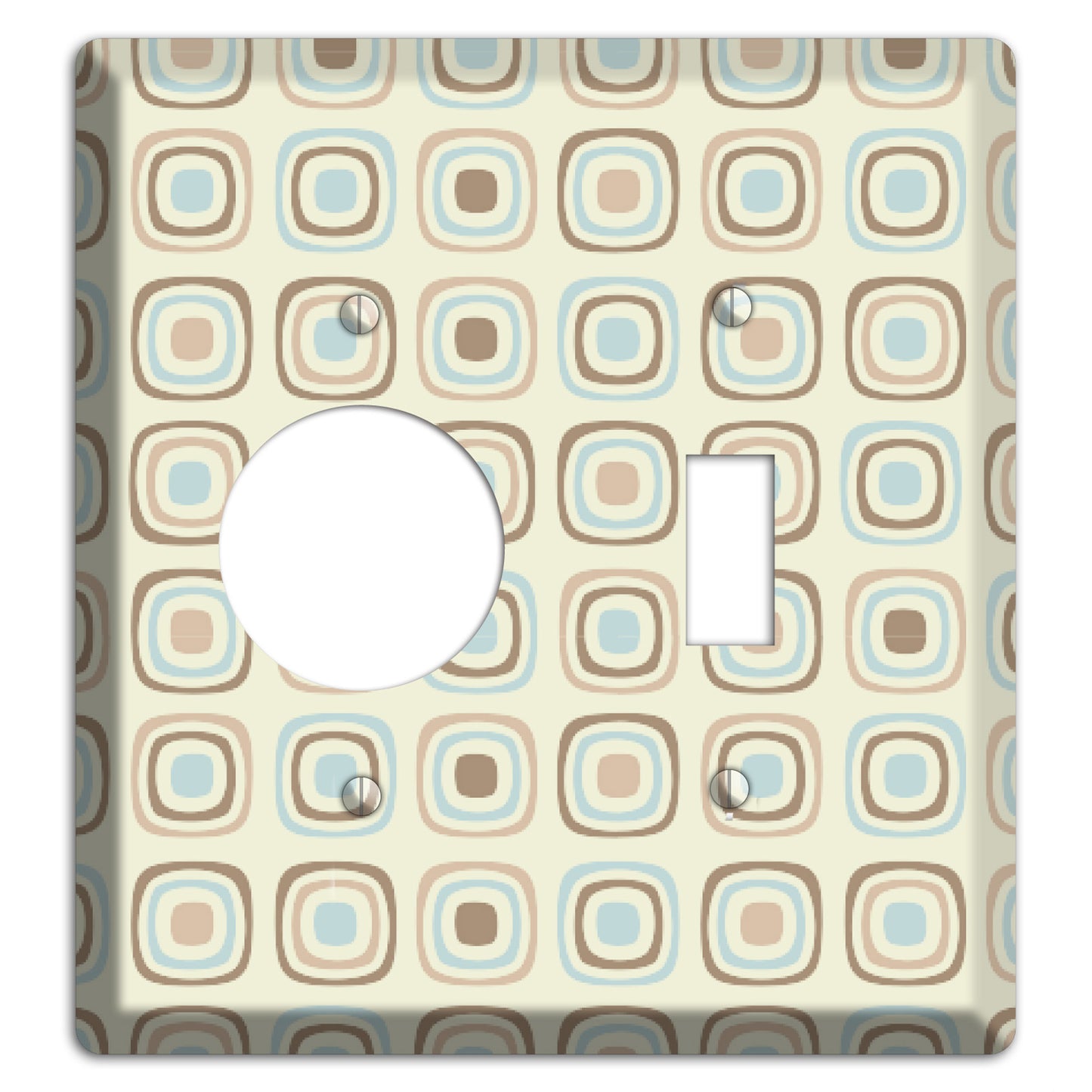 Multi Beige Brown Dusty Blue Retro Squares Receptacle / Toggle Wallplate