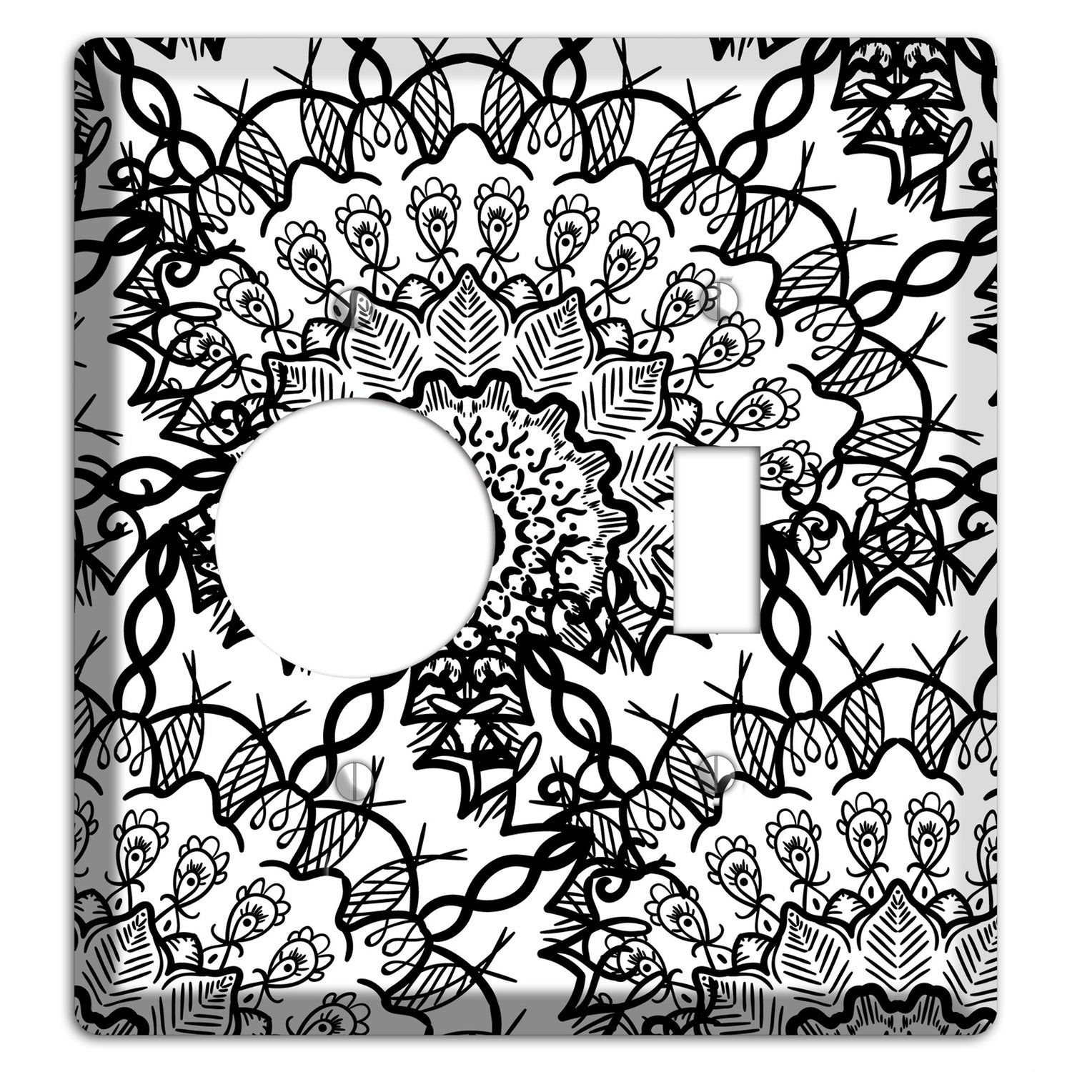 Mandala Black and White Style P Cover Plates Receptacle / Toggle Wallplate
